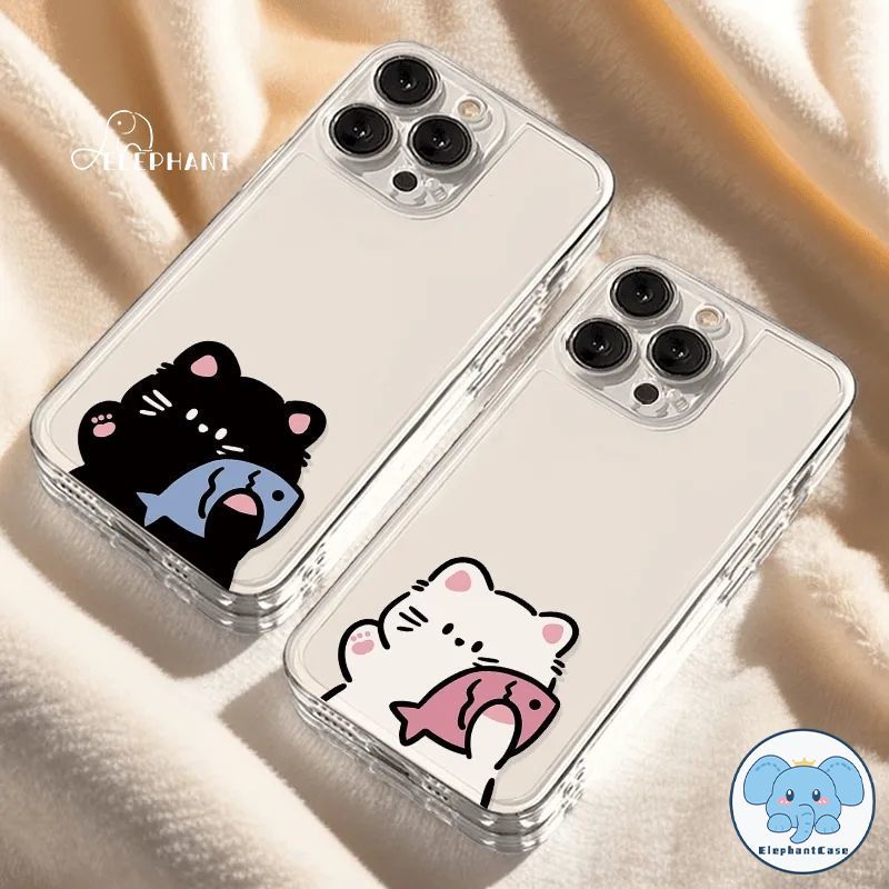 เคสไอโฟน11 16 17สำหรับIPhone 15 13 11 17 12 16 14 Pro Max X XR XS Max 7 8 Plus SE ปลาแมวคู่รัก เคสใสกันกระแทก