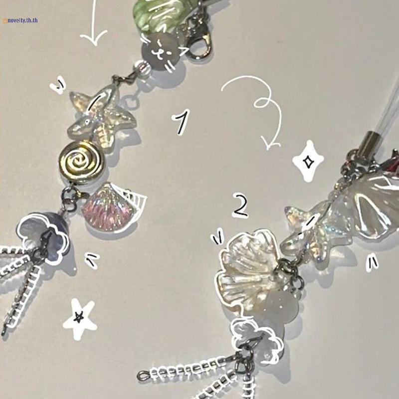 NLY น่ารักโทรศัพท์ Charm สายคล้องฤดูร้อน Ocean สไตล์เปลือกหอย Jelly Fish จี้ Key สายคล้องสาวผู้หญิงก