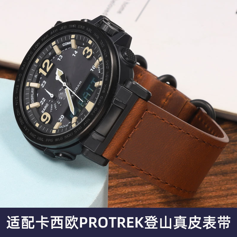 เหมาะสําหรับ Mountaineering PRW-6600Y PRG-600/650Y PRW-6900 Retro Cowhide สายนาฬิกา YNJD