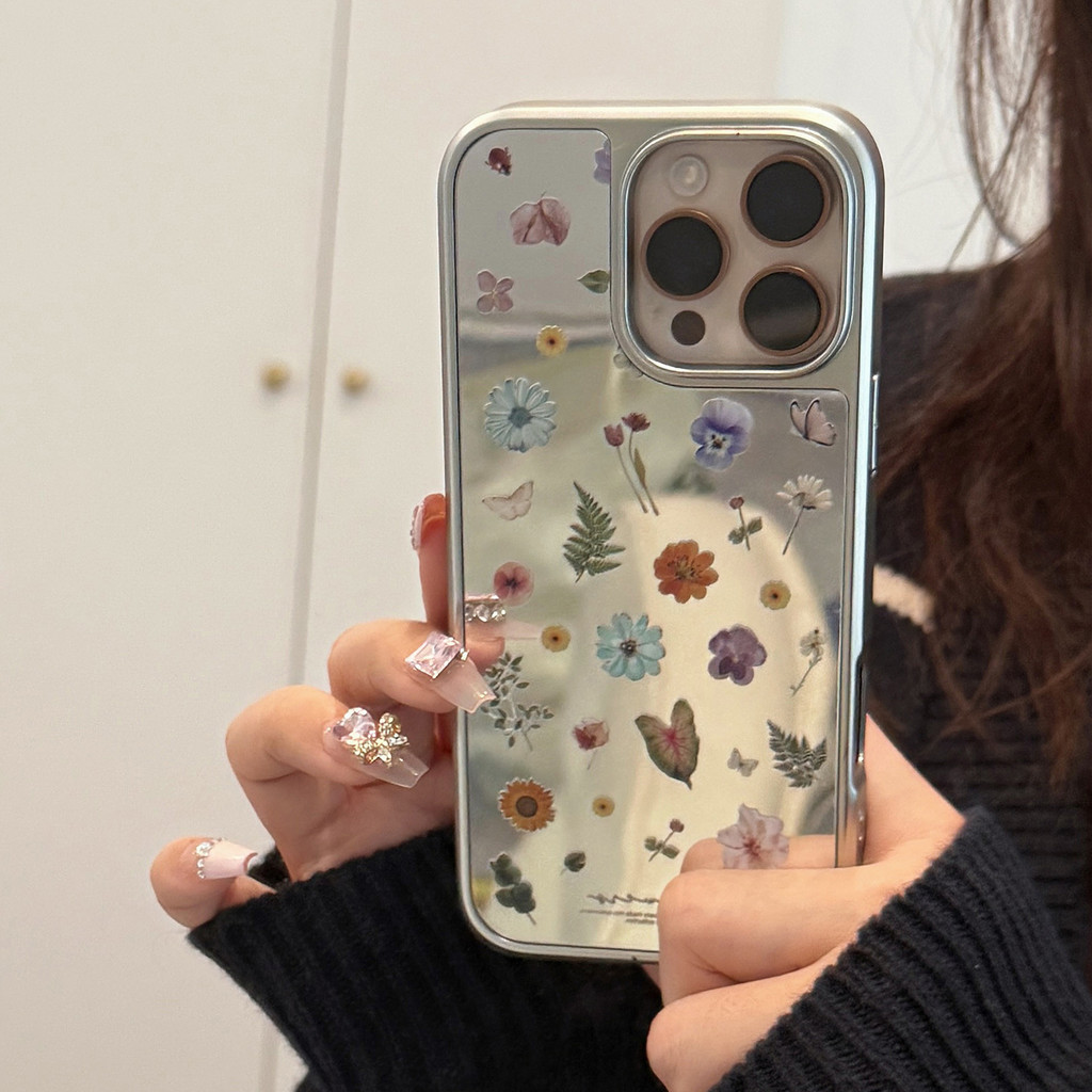 ดอกไม้ที่มีสีสันและ Leaf กระจกแต่งหน้าเคสโทรศัพท์ Drop-Resistant สําหรับ iPhone 16 Promax 15 Promax 11 12 13 14plus 15plus 16e 16plus 15pro