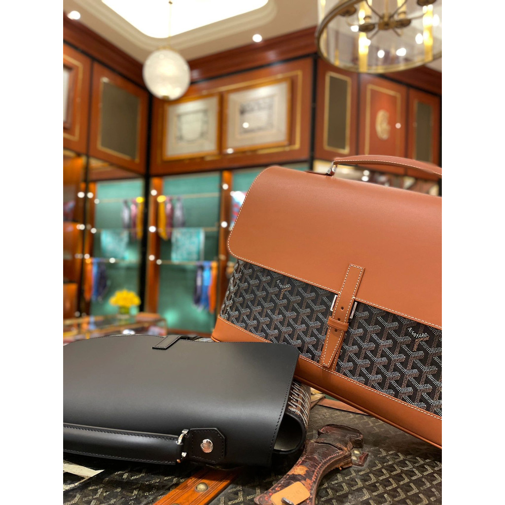 Daigou Goyard/Goyard กระเป๋าหญิงกระเป๋าเอกสารใหม่ Retro หนังกระเป๋าคอมพิวเตอร์กระเป๋าถือผู้ชายผู้หญิ