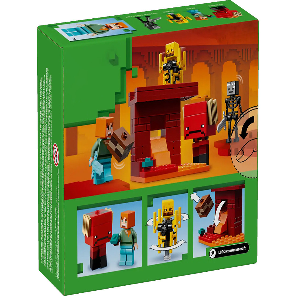 lego minecraft minecraft 2025 ซีรีส์ Minecraft Battle of Lava Lake 21266 vs. บล็อกตัวต่อประตูส่งสัญญ