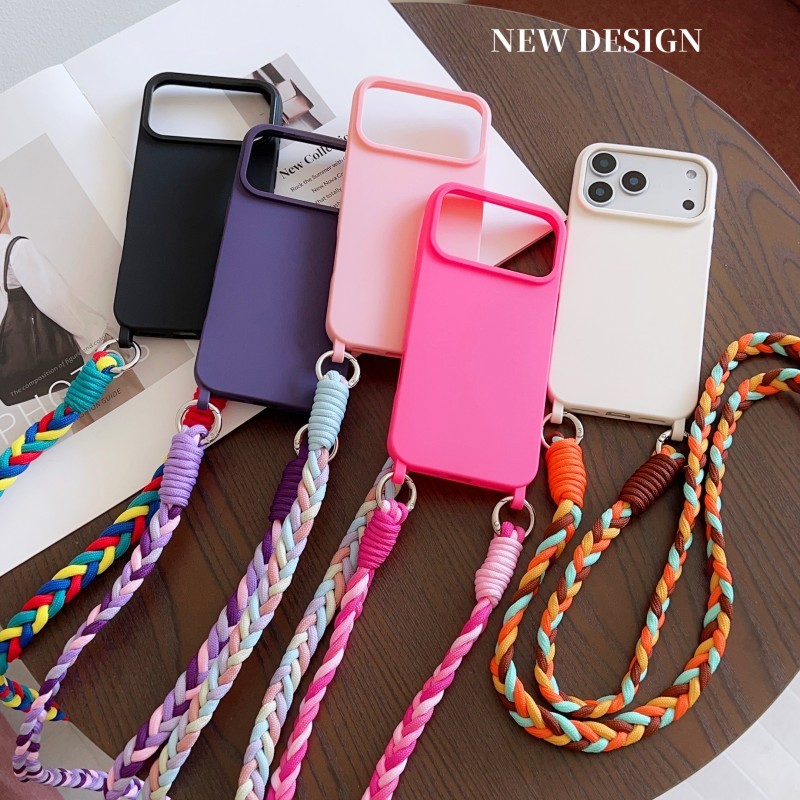 กันกระแทก Lanyard สําหรับ iPhone 17 Pro Max 14 12 11 13 15 16 Plus Air Candy Crossbody สายคล้องคอ Braid สายคล้อง Soft TPU Cover