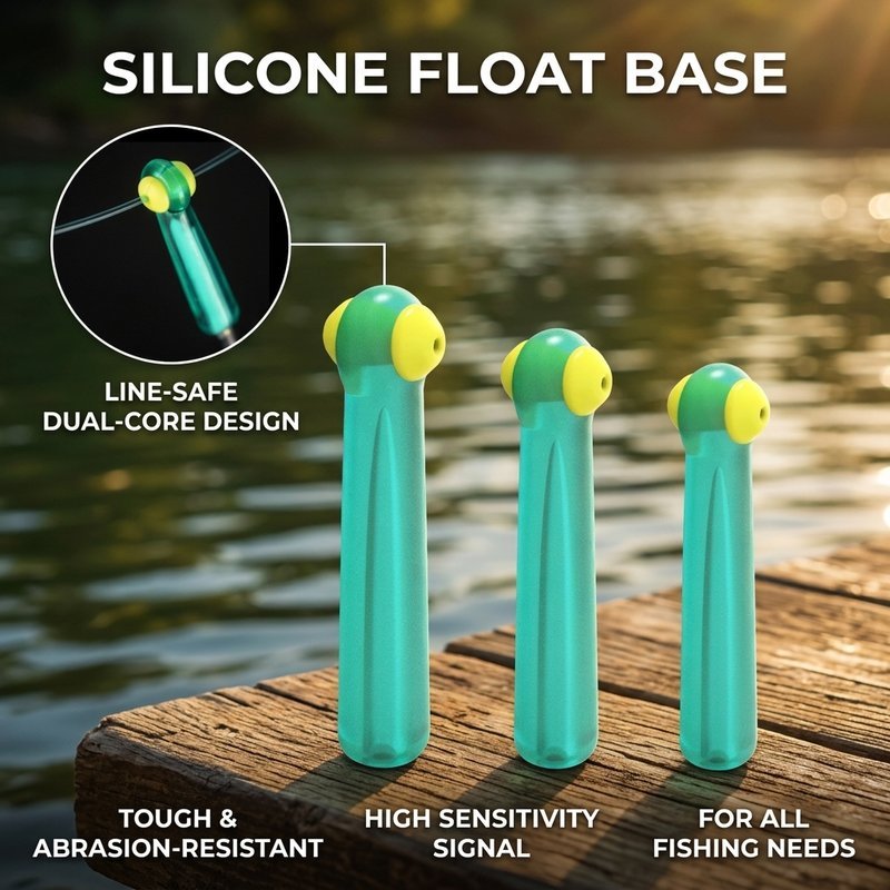 ฐานทุ่นตกปลา จุกทุ่นซิลิโคน 50 ชิ้นแบบกล่อง สีเขียวใส สำหรับยึดก้านทุ่น ช่วยจัดสายเบ็ดในบ่อตกปลาและน้ำจืด