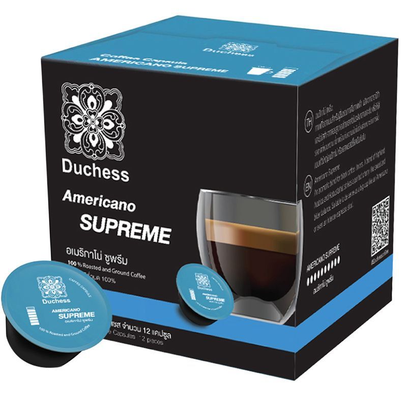 ดัชเชสแคปซูลกาแฟอเมริกาโน่ซูพรีม แพค 12แคปซูล 90กรัม Duchess Capsule America 90g [หมายเลขบาร์โค้ด 8858724101037 ]