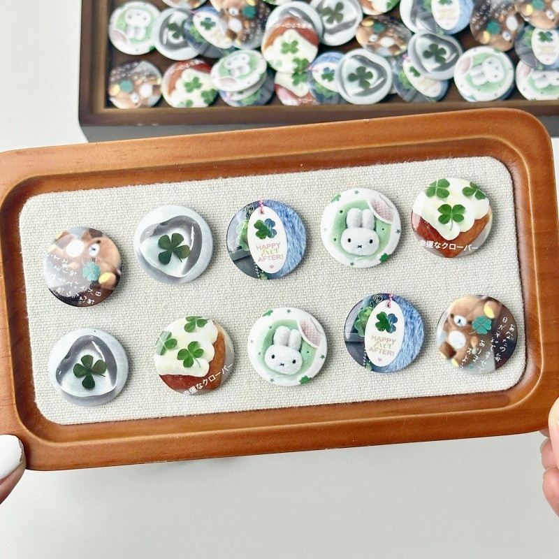 5 ชิ้น/เซ็ต Four-leaf Clover เข็มกลัด 25 มม.มินิป้าย DIY ตกแต่ง