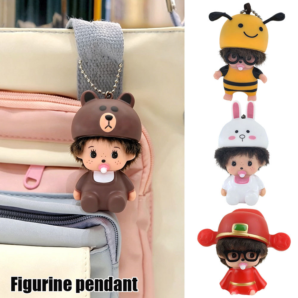[ขายส่งพร้อมสต็อก] Monchichi ตุ๊กตาการ์ตูนพวงกุญแจสัตว์น่ารักหมวก Pacifier ตุ๊กตาจี้นักเรียนกระเป๋านักเรียนกระเป๋าเป้สะพายหลัง All-Match ตกแต่ง Orna