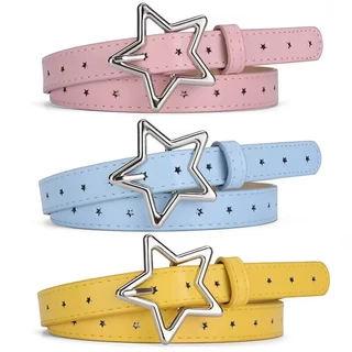 7 สี Star Buckle เข็มขัดหนัง Hollow Star Punch เอว Y2K แฟชั่นเข็มขัดบางสําหรับผู้หญิงกางเกงยีนส์กระโปรงชุดตกแต่ง