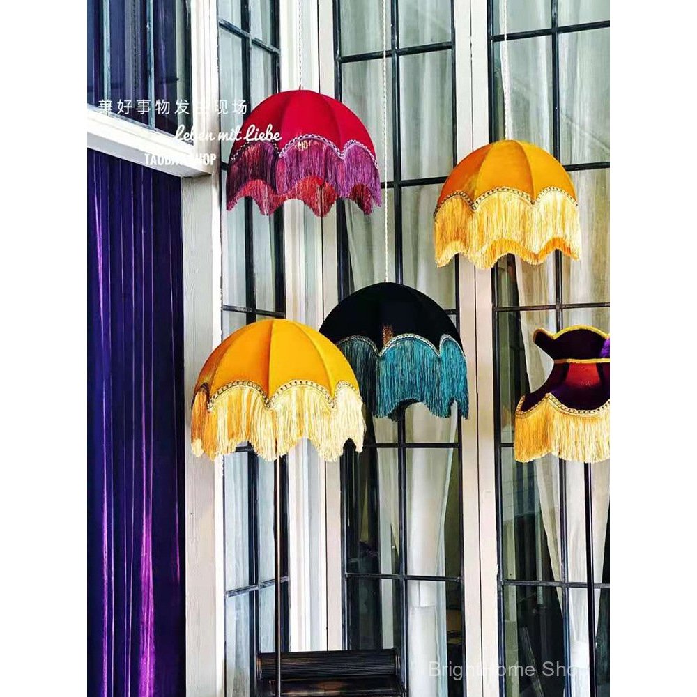 French-style vintage tassel fabric copper chandelier for bedroom, clothing store, showroom, Indian-P