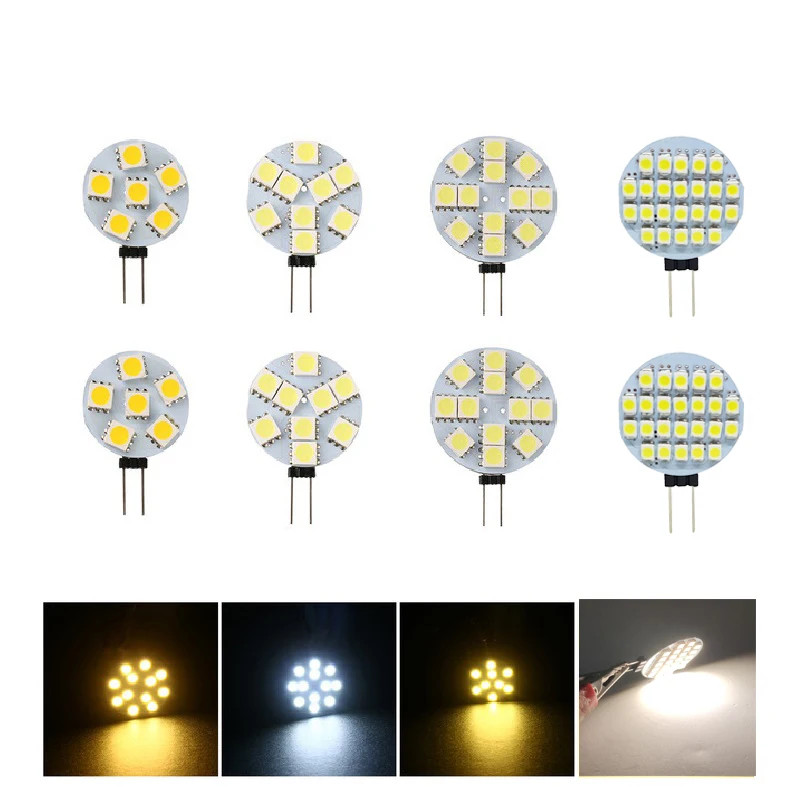 4pcs 1W ถึง 5W G4 LED 5050 SMD รอบ 180 องศา Warm White Spot light Marine Camper RV หลอดไฟ DC 12V 6/9