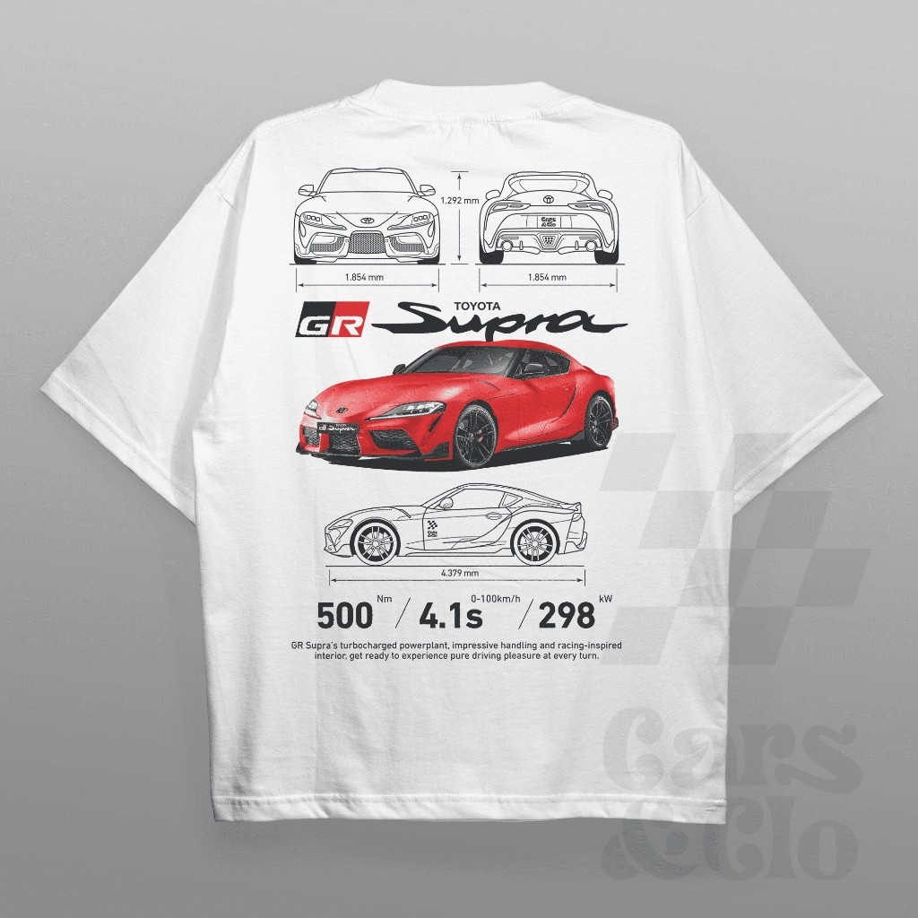 รถยนต์และโคลน - Regular Fit White - เสื้อยืด Toyota Gr Supra Mk5 Blueprint