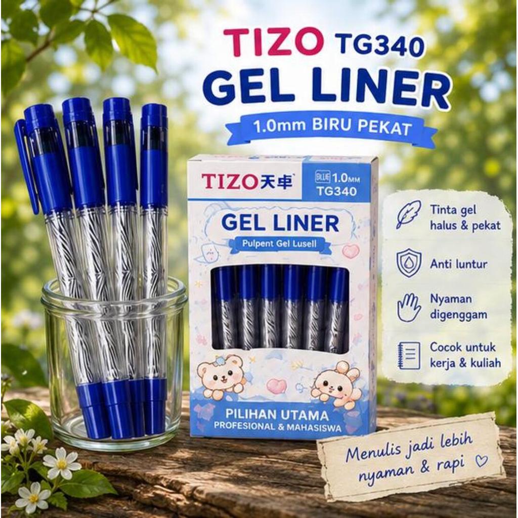 Tizo Gel Liner ปากกา TG340 Blue Ink Writing Pen Tip 1.0MM Ink Quick Dry Writing Neat Smooth Student 