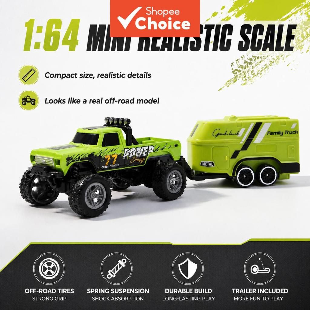 Rc รถ Trailer ชุด Scale 1 64 Die Cast Racing รถ Dual Control 3 ความเร็ว Off Road รถบรรทุกของเล่นสําหรับของขวัญเด็ก