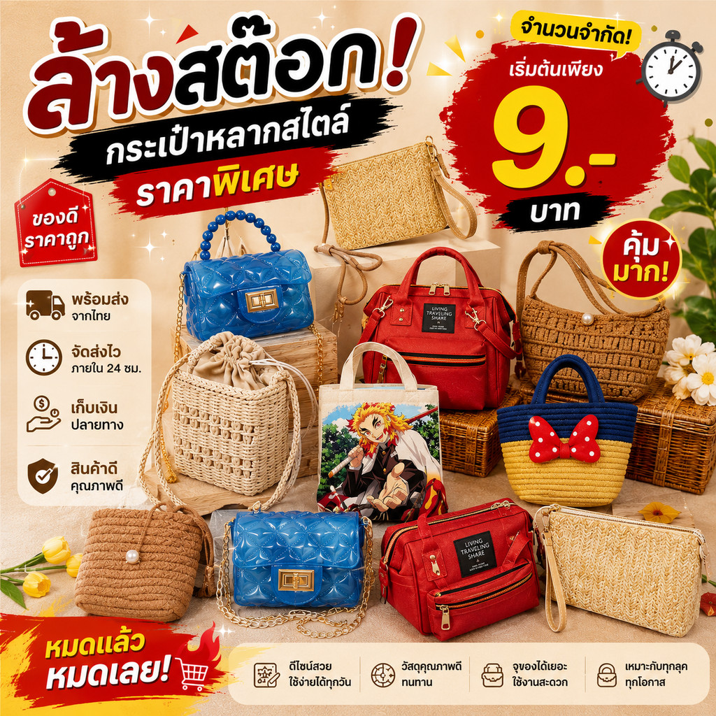 ล้างสต๊อก! กระเป๋าแฟชั่น ราคาพิเศษ