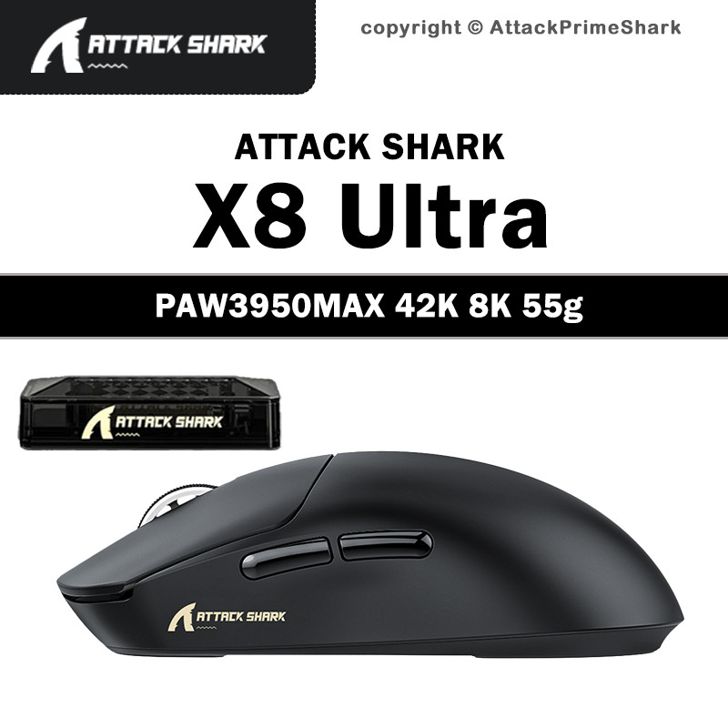 ATTACK SHARK X8 Ultra Wireless Gaming Mouse PAW3950MAX 42K DPI 8K Tri-Mode 55g