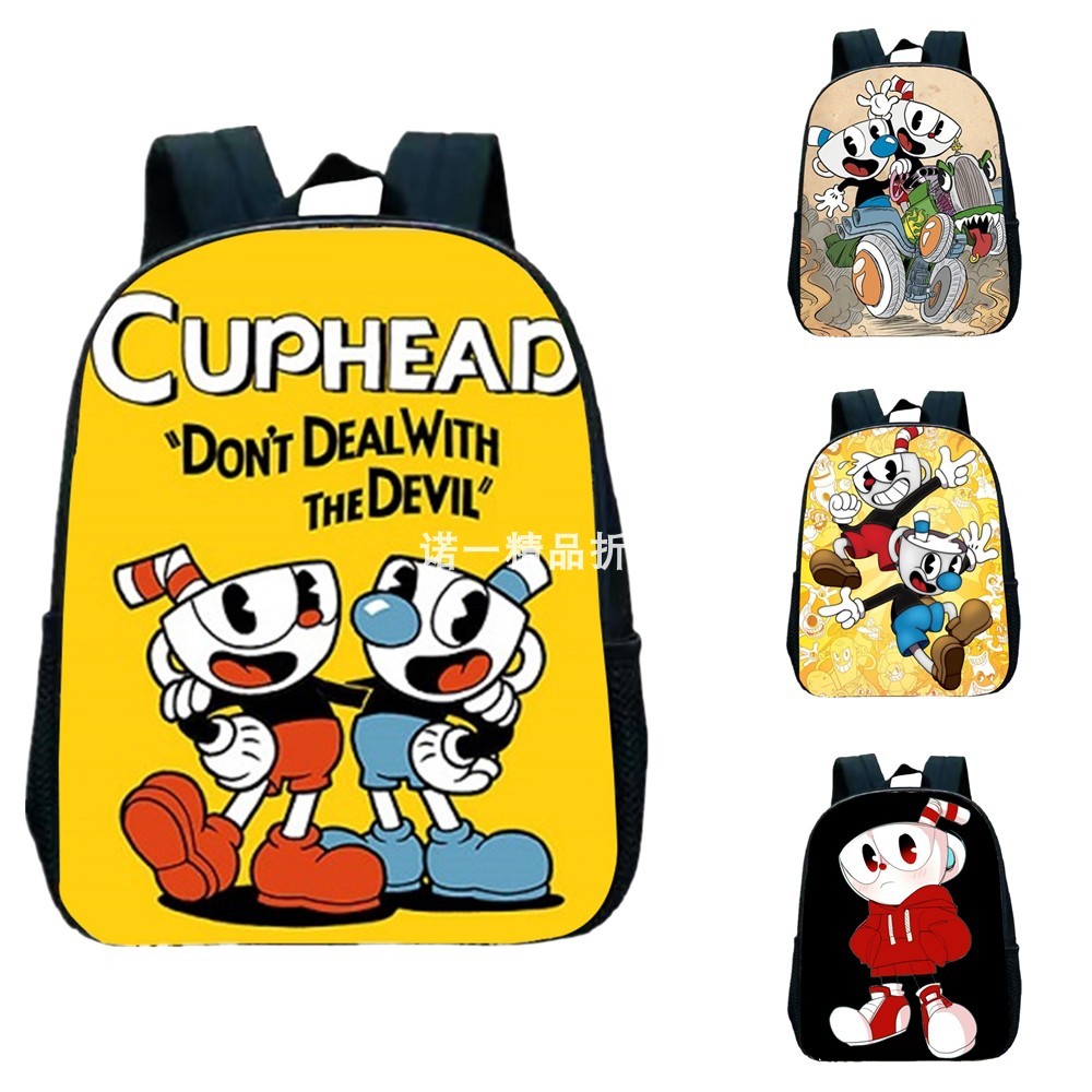 Cuphead Cuphead Teacup Head กระเป๋านักเรียนเด็กอนุบาลนักเรียนชั้นประถมศึกษา Double-Layer ขนาดใหญ่ @