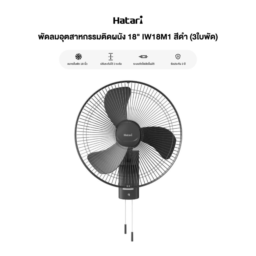 Hatari พัดลมอุตสาหกรรมติดผนัง 18" IW18M1 สีดำ (3 ใบพัด)