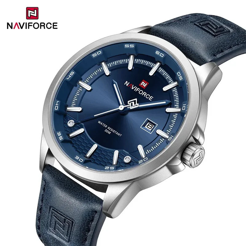 NAVIFORCE นาฬิกาสําหรับชายควอตซ์อัตโนมัติวันที่สายหนังกันน้ําชาย Casual แฟชั่นสวมใส่ทุกวันธุรกิจ Man