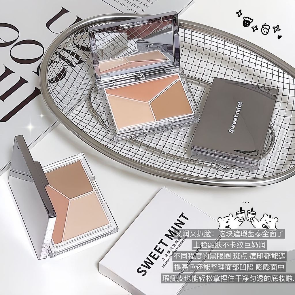 Sweet mint Tricolor Fairy คอนซีลเลอร์ Palette Cover Dark Circles Law Lines Highlighter Brightening I