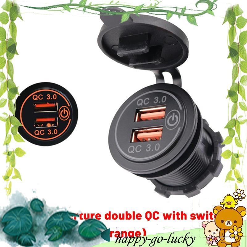 12V 36W Quick Charge 3.0 Dual USB Car Charger USB Fast Charger พร้อมสวิตช์สําหรับเรือรถจักรยานยนต์รถ