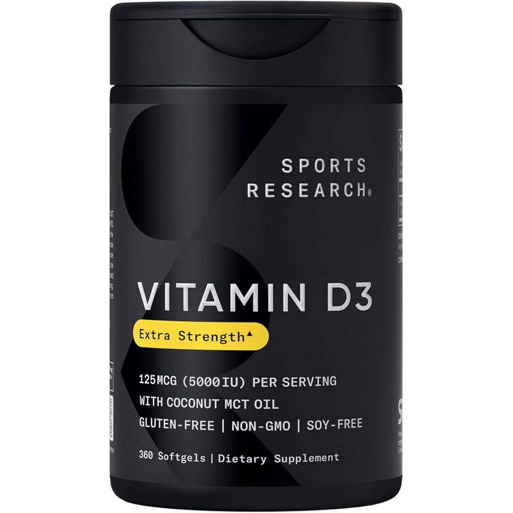 ใหม่ SportsResearchVitaminD35000IUwithCoconutMCTOil-HighPotencyอาหารเสริมวิตามินสําหรับImmune&Suppor