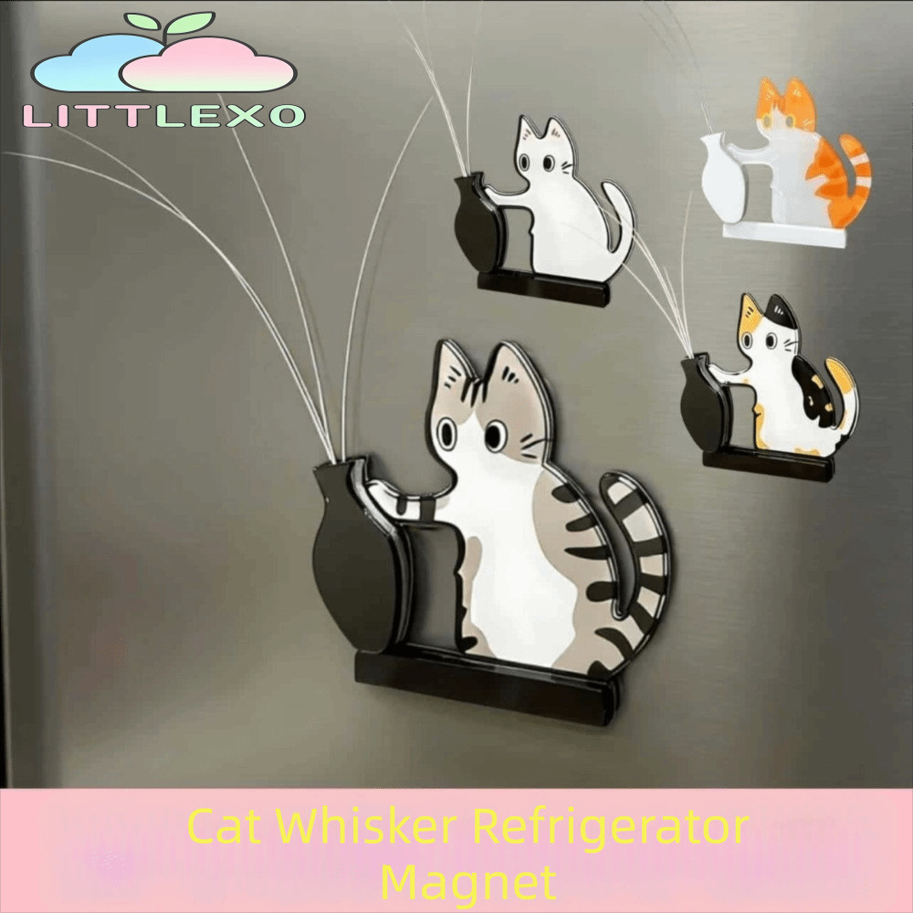 LITTLEX Cat Hair Storage Memorial กล่อง,แม่เหล็กอะคริลิค Cat Whiskers Collection เครื่องประดับ,การ์ตูนสร้างสรรค์แมว Pushing แจกันตกแต่งสําหรับตกแต่งบ้าน