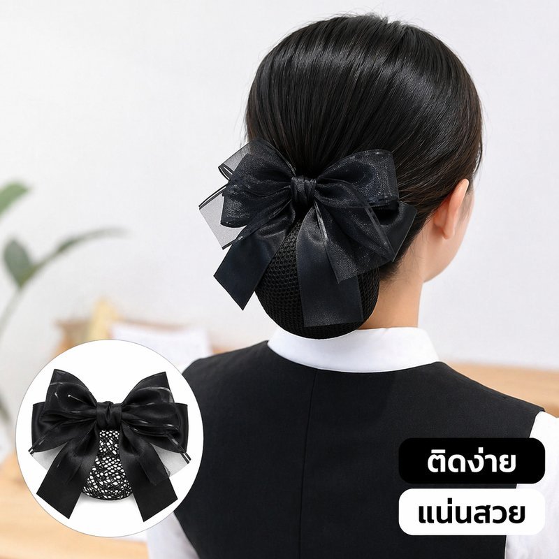 เน็ตติดผม ข้าราชการ พยาบาล โบว์ เน็ตเก็บผม ตาข่ายละเอียด ยืดหยุ่น กิ๊บผม แข็งแรง งานพิธี