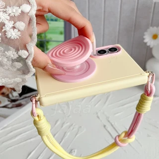 ขาตั้งแม่เหล็กสี Blocking Skin Feel Case สําหรับ Samsung Galaxy Z พับ 8 กว้าง Fold8 Ultra Fold8 กว้าง Ultra Fold 7 Fold7 กันกระแทกแกนป้องกันพร้อม Lanyard สําหรับ Magsafe ฝาครอบ
