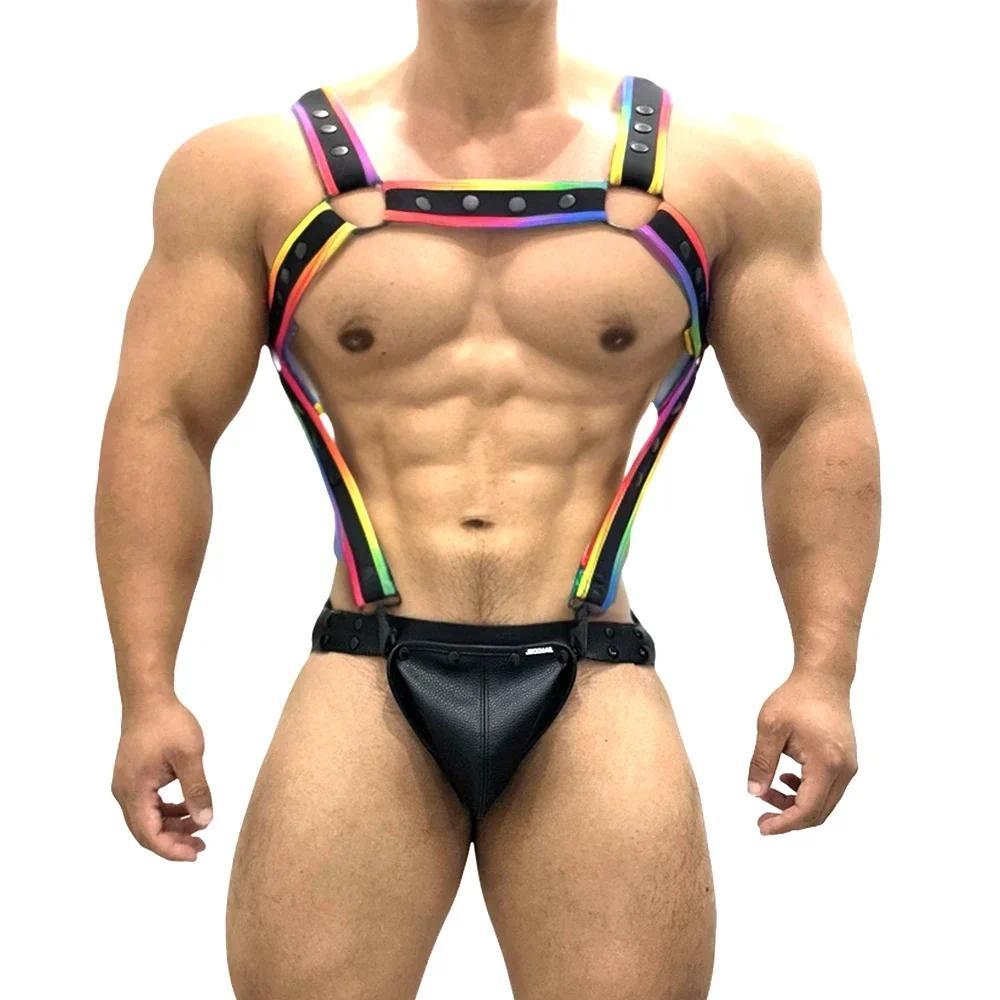 Gothic Punk Men Leather Full Body Harness Adjustable Jockstrap Set JOCKMAIL