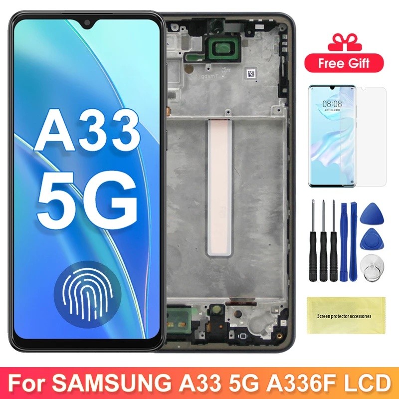 หน้าจอ Amoled สําหรับ Samsung Galaxy A33 5G A336 A336B A336E จอแสดงผล Lcd หน้าจอสัมผัสดิจิตอลกรอบสํา