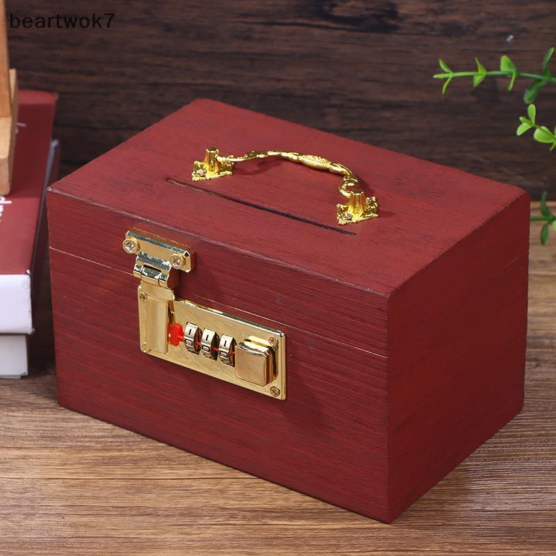 Beartwok7] กล่องไม้รหัสผ่าน Lo เงินประหยัดเหรียญกล่อง Piggy Bank Organizer พร้อม Lo Treasure กล่องสํ