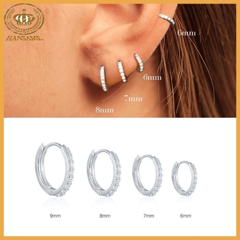 HAN Dazzling Zirconia Circle Hoops Hoops ต่างหูบานพับ Huggie สําหรับสวมใส่ทุกวัน