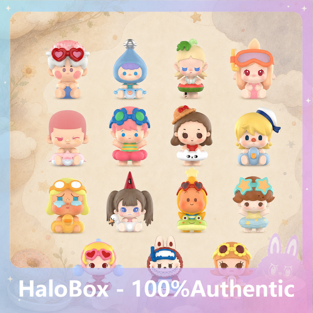 P POPMART Island Vacation Series น่ารักอนุภาค Mystery Box ของขวัญเครื่องประดับของแท้