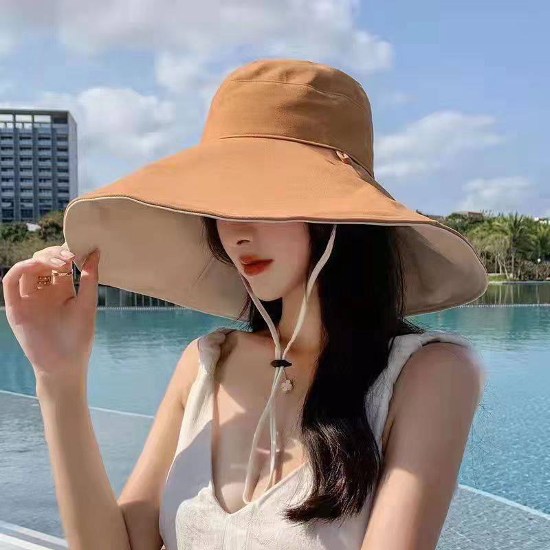 Tutu กว้าง Brim Sun หมวกผู้หญิง Anti-UV ป้องกันเดินป่าหมวกชาวประมงพับฤดูร้อนผ้าฝ้าย Breathable Beach