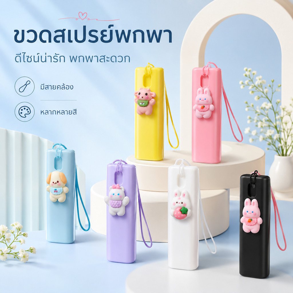 ขวดสเปรย์พกพา 10 มล. ลายการ์ตูนน่ารัก พร้อมสายคล้องมือ ฉีดพ่นง่าย A00309
