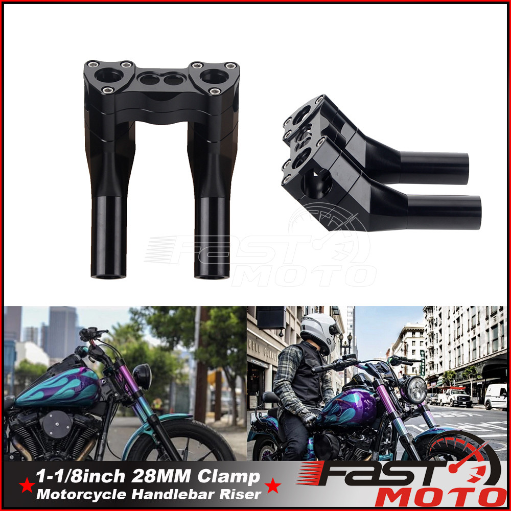 FARise 6" Handlebar Risers 28mm 1-1/8inch Mount Clamp T-bar Club Style Bar Riser for Harley Dyna Low