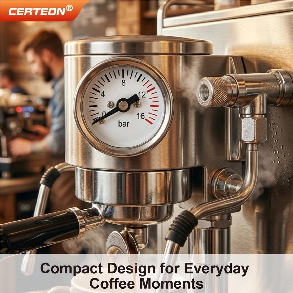 Stainless Steel Coffee Machine Pressure Gauge 0‑16 Bar Mini 25mm Dial High Temp Up to 120°C Gauge fo