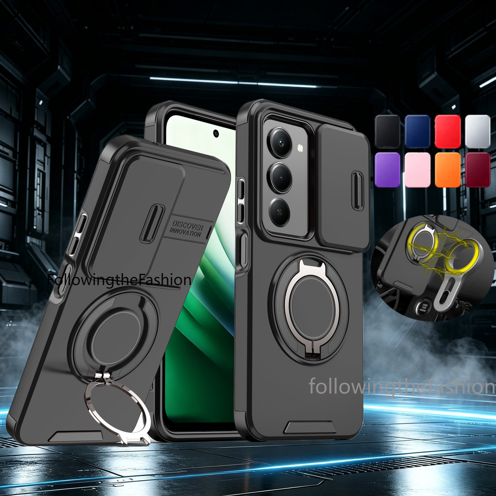 ปลอกสําหรับ Xiaomi Redmi 15 5G 2026 Redmi 15 15A Redmi 13 4G 5G กันกระแทกเคสโทรศัพท์โลหะเกราะแหวนวงเล็บ Stent กลับ Push เลนส์กล้องความเป็นส่วนตัวปกป้องผู้ถือกลับปลอกฝาครอบ