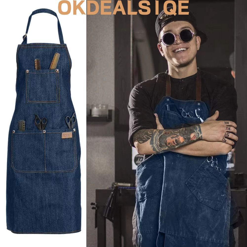 OKDEALS1QE 1 ชิ้นผ้ากันเปื้อนยีนส์,กันน้ํา Jean Salon เสื้อผ้าทํางาน,ทนทานตัดผมผ้าปรับกระเป๋าช่างทําผมชุดย่างร้านอาหารบาร์ Shop Cafes Baking Beauty
