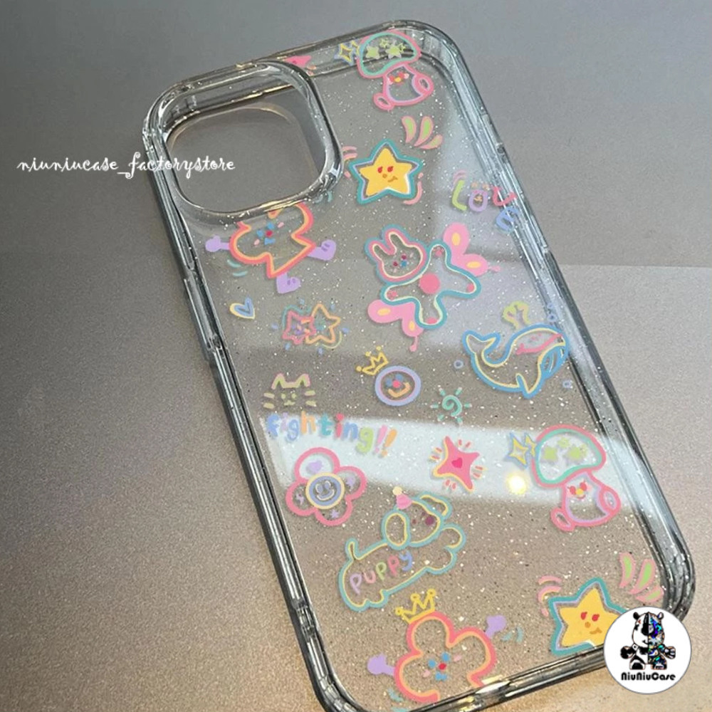 เคส For iPhone 16 เคสไอโฟน11 เคสใสแบบแวววาว TPU นุ่มสีสันสด ลายการ์ตูนสีสันสดใสน่ารัก For IP11 12 13 14 15 16PROMAX XS