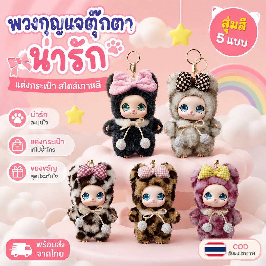 พวงกุญแจตุ๊กตานุ่ม ตุ๊กตาห้อยกระเป๋า สไตล์เกาหลี น่ารักมาก พร้อมส่ง เก็บเงินปลายทาง