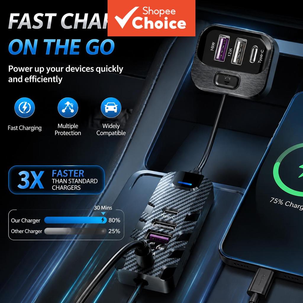 USB Car Charger Pd Qc 3.0 60w Fast Charging Type-c Adapter สําหรับ Iphone 15 Huawei สําหรับ Samsung