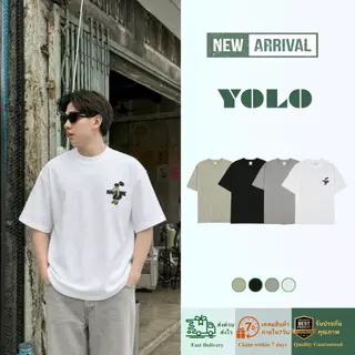 YOLO เสื้อยืด OVERSIZE เสื้อยืดโอเวอร์ไซส์ เสื้อยืดแขนสั้น คอเสื้อหนา 1 นิ้ว ผ้าฝ้ายแท้ ทรงหลวม Y2623023