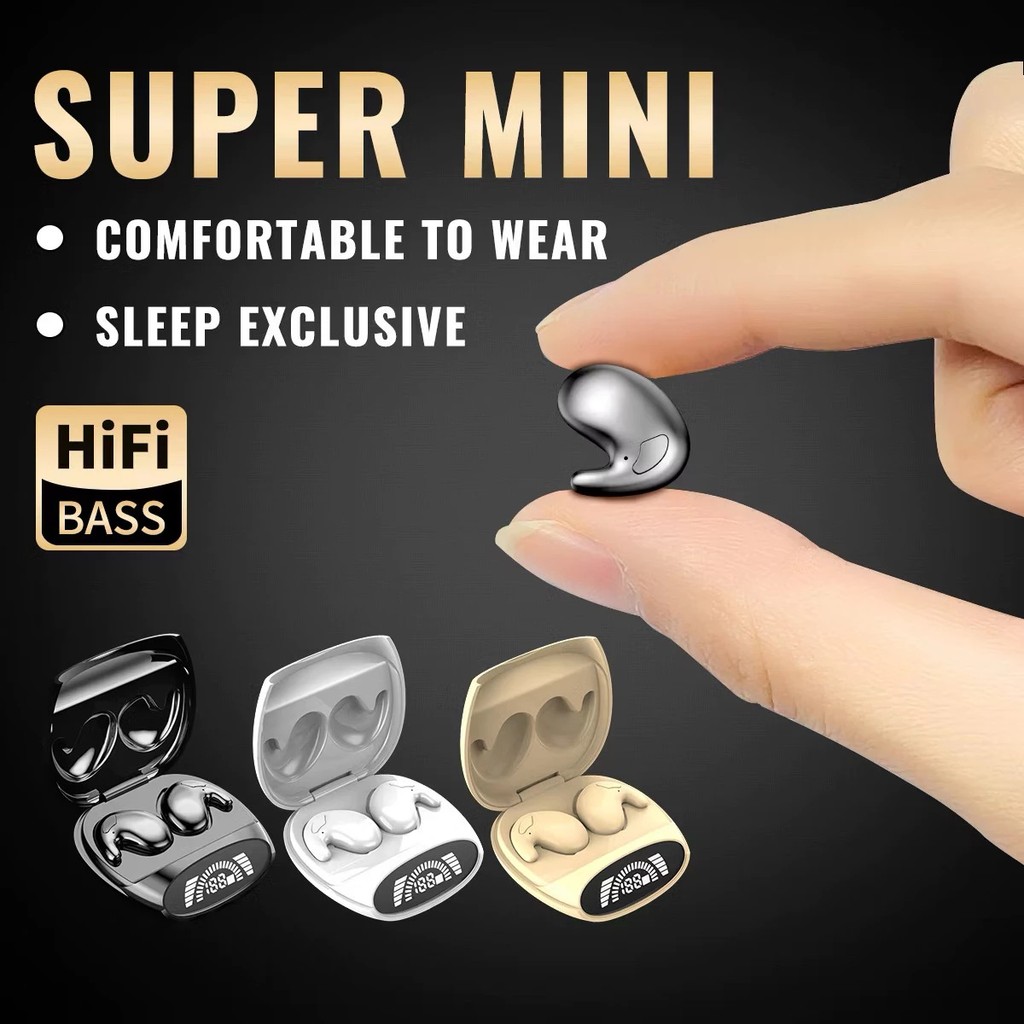 Mini ที่มองไม่เห็น Sleep หูฟังไร้สาย TWS บลูทูธซ่อนหูฟัง IPX7 กันน้ําเสียงรบกวน Cancelling หูฟัง Bur