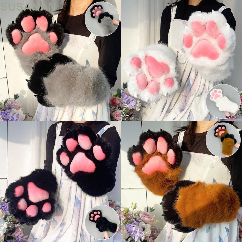 SUSAAN Fursuit Claw Mittens, Faux Fursuit สัตว์ Fursuit ถุงมือ,การ์ตูนปุย Handmade Furry ถุงมืออุปกร
