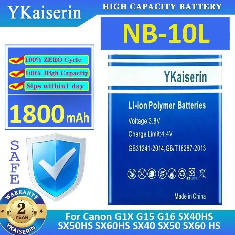 สําหรับ Canon G1X G15 G16 SX40HS SX50HS SX60HS SX40 SX50 SX60 HS NB-10L 1800Mah ประสิทธิภาพสูงทนทานแ