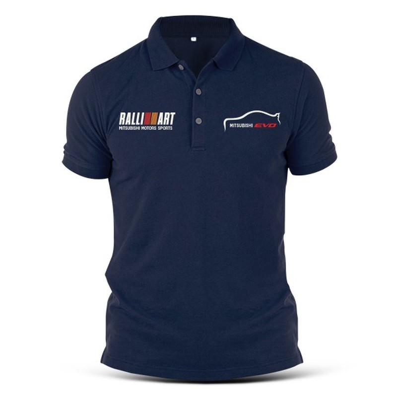 เสื้อโปโลคอปกลายRALLIART มิตซูบิชิ EVO ผ้าฝ้าย100% Unisex สไตล์แฟนรถแข่งแรลลี่ JDM S-3XL