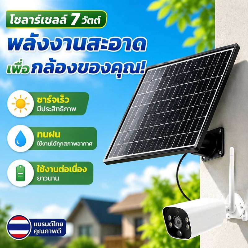 แผงโซล่าเซลล์ 10W สายชาร์จ Type C สายยาว 1.7M กันน้ำ แผงใหญ่ ใช้กับกล้องวงจรปิด ไฟโซล่า