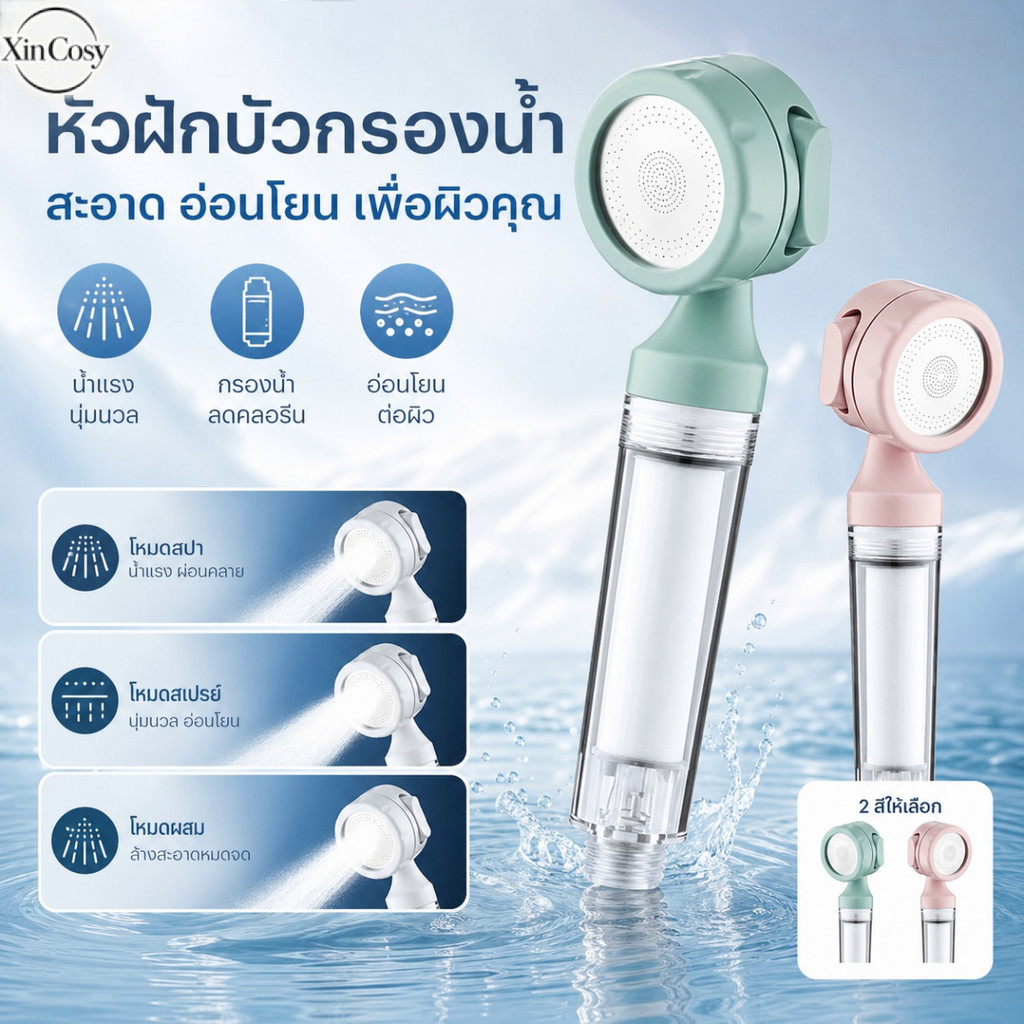 หัวฝักบัวกรองน้ำแบบพกพา ปรับแรงดันได้ 3 ระดับ กำจัดคลอรีน ดูแลผิว เหมาะสำหรับการเดินทางและโรงแรม