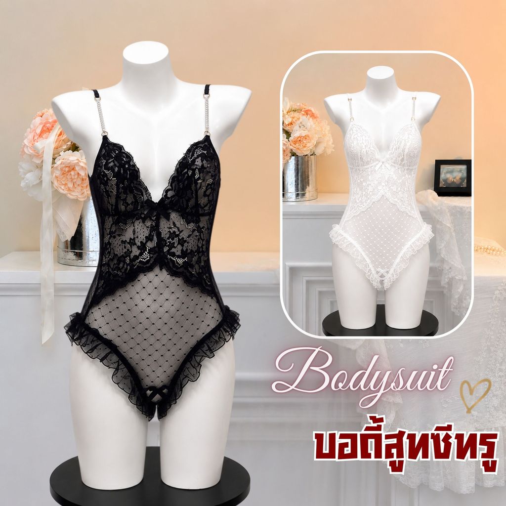 TOP SEXY บอดี้สูท ลูกไม้สีดำ สีขาว สีแดง ชุดนอนเซ็กซี่ ผู้หญิง ไซต์ M-5XL T-237